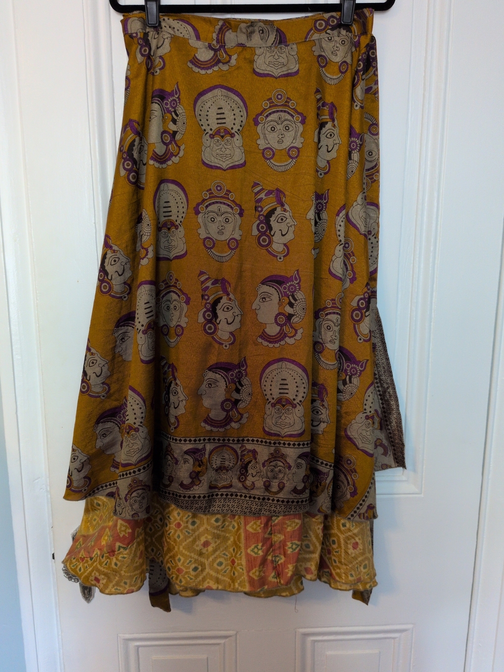 Indian Sari Reversible Women's Mustard Printed Bohemian Skirt